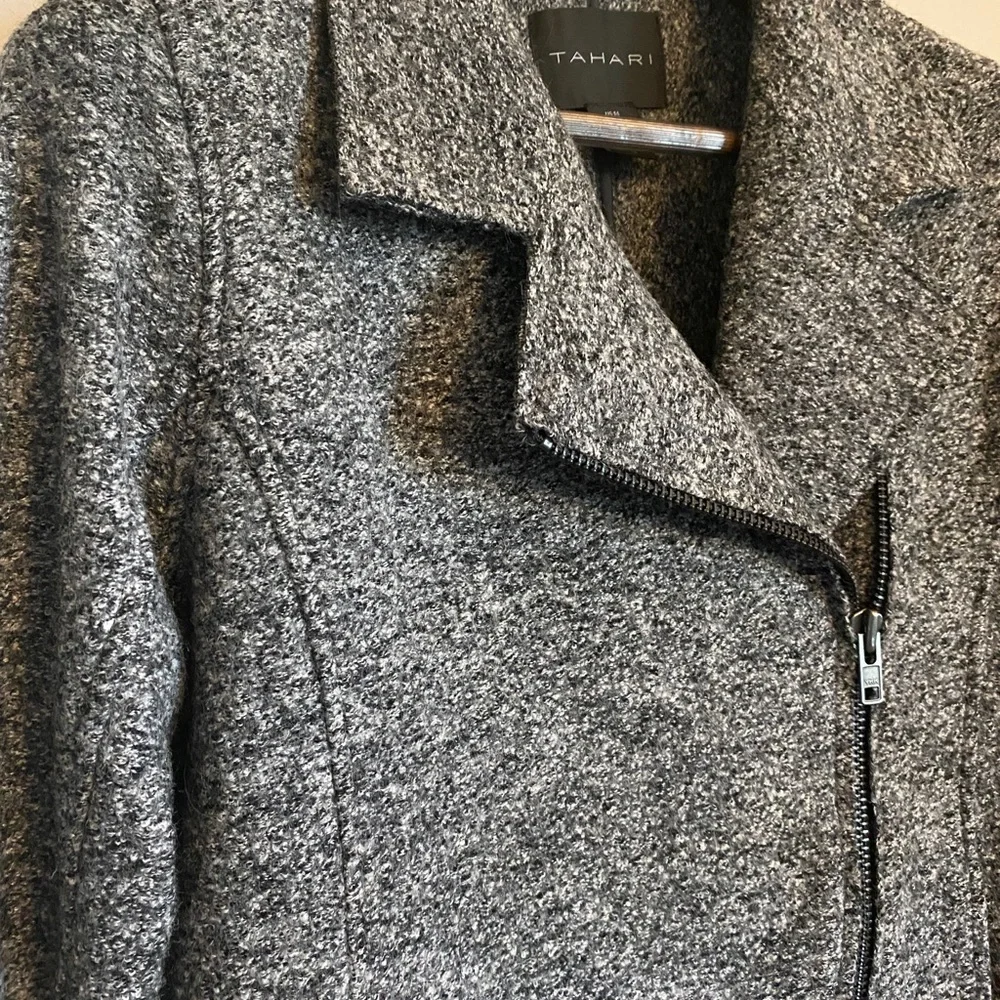 Tahari Wool Asymmetrical Zip Moto Jacket - Picture 4 of 8